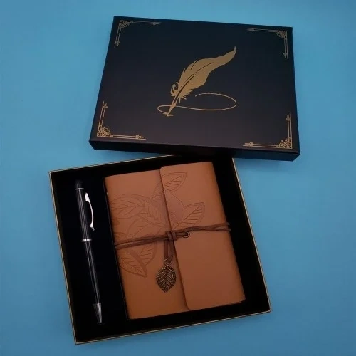 Şık Taba Deri Defter Ve Kalem Seti Özel Kutu