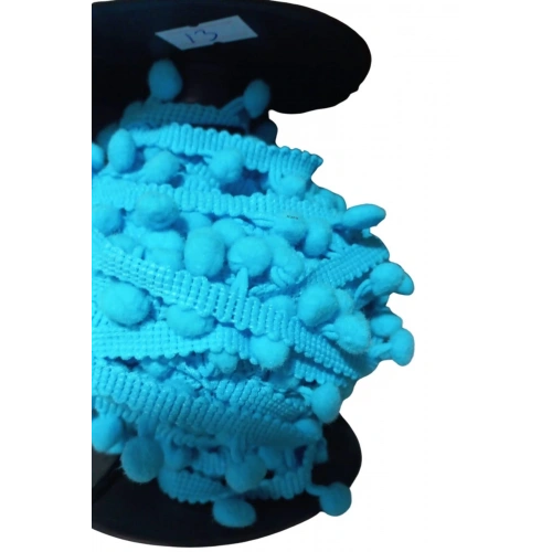 Sıralı Ponpon 1 Metre Bebe Mavisi