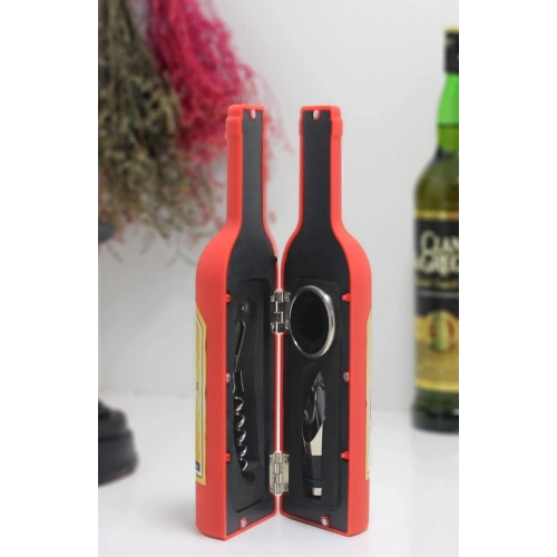 Şişe Tirbuşon Seti Küçük Boy Kırmızı