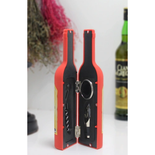 Şişe Tirbuşon Seti Küçük Boy Kırmızı