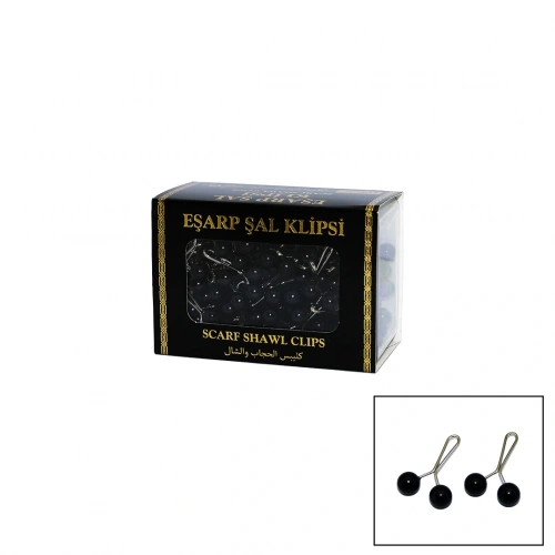 SİYAH 100 PARÇA  EŞARP BAŞÖRTÜ - ŞAL KLİPSİ (5365)