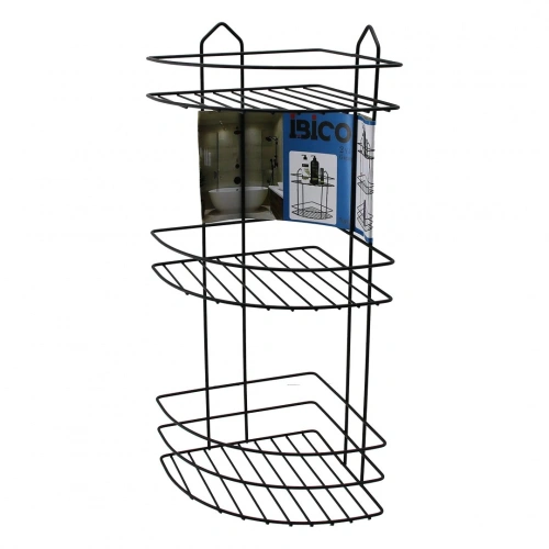 SİYAH  3 KATLI - ÜÇGEN METAL BANYO KÖŞELİK - DUŞKABİN RAF (5365)