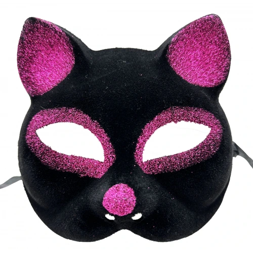 Black Fuchsia Glittery Suede Cat Mask