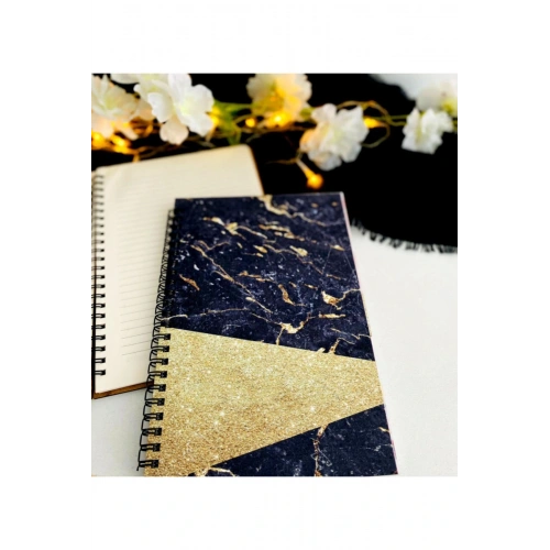 Siyah Gold Baskılı Ahşap Defter
