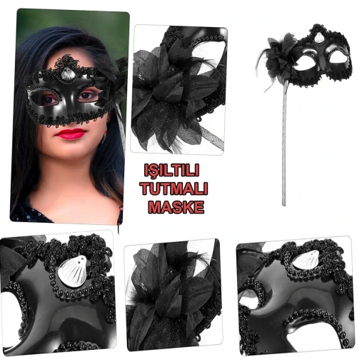 Black Glittery Handle Photo Shoot Mask