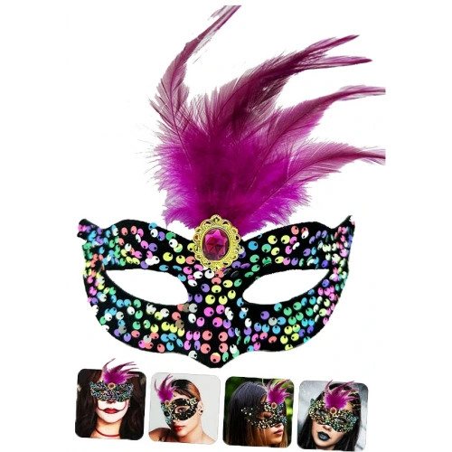 Black Velvet Colorful Sequined Pink Party Mask