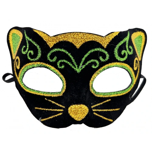 Black Velvet Yellow Green Glitter Cat Mask
