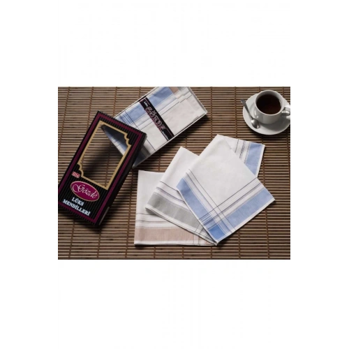 Siyah Kutulu 42x42 cm Düzine 12 Adet Kumaş Mendil-GM 08