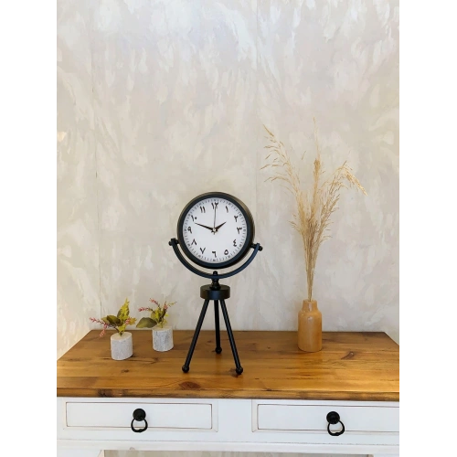 Siyah Metal Mini Tripod Farsça Masa Saati 45×26 cm