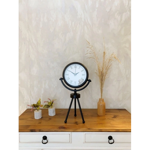 Siyah Metal Mini Tripod Retro Masa Saati 45×26 cm