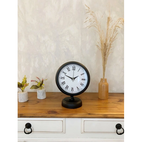 Siyah Metal Roma Rakamlı Masa Saati 25×20 cm