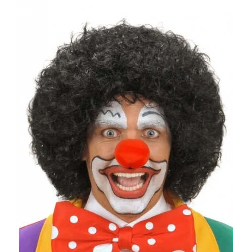 Siyah Renk Kıvırcık Afro Bonus Peruk Saç ve Kırmızı Sünger Burun Seti (5365)