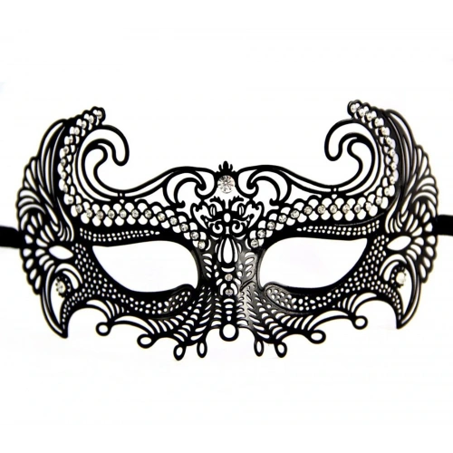 Black Color Laser Cut Crystal Stone Metal Ball Party Venetian Mask (5365)