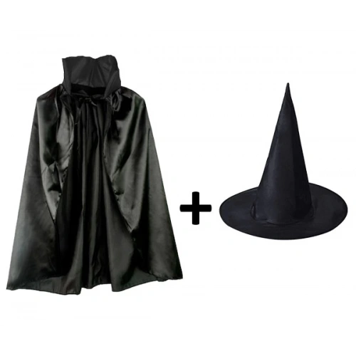 Black Collared Cape and Black Witch Hat Set Child Size