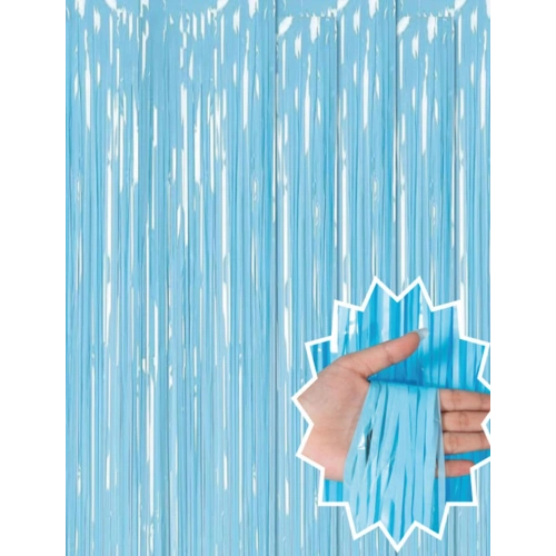 Soft Blue Tasseled Door Curtain