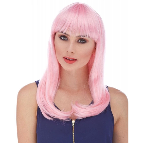 Soft Pembe Renk Uzun Düz Parti Peruğu (5365)