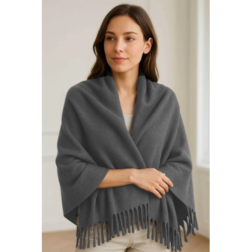 Softiva Polar Omuz Şalı 70x180 cm Unisex Kışlık Şal Antrasit Gri
