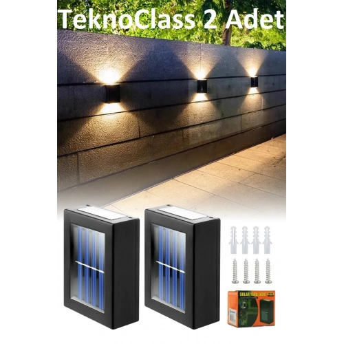 Solar Çift Taraflı Duvar Lambası Güneş Enerjili Aydınlatma Dekorasyon Aplik Işık 2 Li (5365)