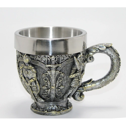 Şövalye Kabartmalı Paslanmaz Çelik Kupa Bardak