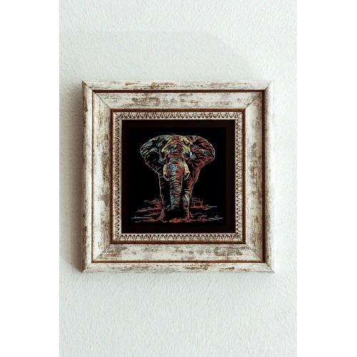 Soyut Çalışma Renkli Fil Çerçeveli Taş Tablo , Çerçeveli Taş Duvar Dekoru-enkcrcvtbl-00102 20 cm