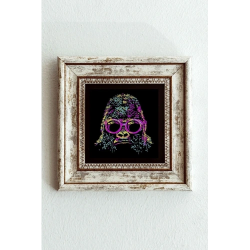 Soyut Çalışma Renkli Goril Çerçeveli Taş Tablo , Çerçeveli Taş Duvar Dekoru-enkcrcvtbl-00096 20 cm