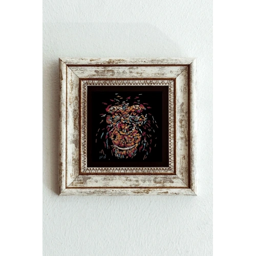 Soyut Çalışma Renkli Goril Çerçeveli Taş Tablo , Çerçeveli Taş Duvar Dekoru-enkcrcvtbl-00099 20 cm