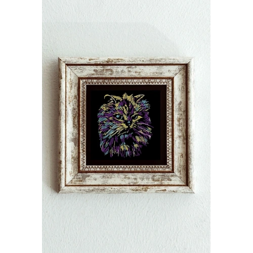 Soyut Çalışma Renkli Kedi Çerçeveli Taş Tablo , Çerçeveli Taş Duvar Dekoru-enkcrcvtbl-00100 20 cm