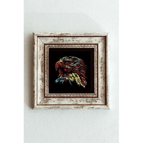 Soyut Çalışma Renkli Kuş Çerçeveli Taş Tablo , Çerçeveli Taş Duvar Dekoru-enkcrcvtbl-00097 20 cm