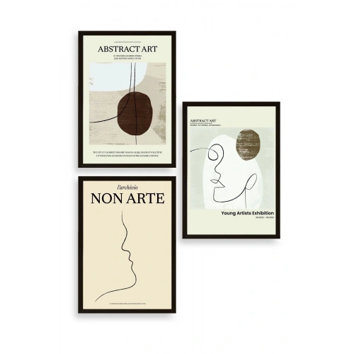 Soyut Sanat Üçlü Ahşap Çerçeveli Tablo 23 x 30