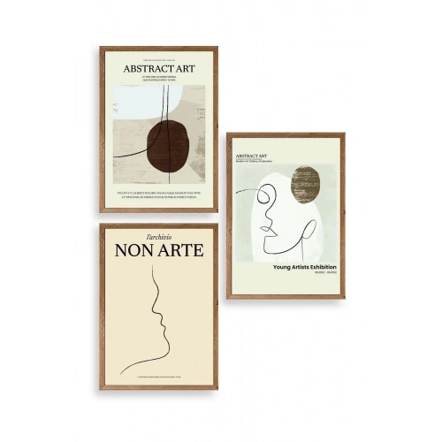 Soyut Sanat Üçlü Ahşap Çerçeveli Tablo 23 x 30