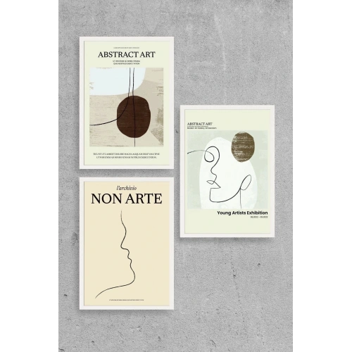 Soyut Sanat Üçlü Ahşap Çerçeveli Tablo 50 x 70