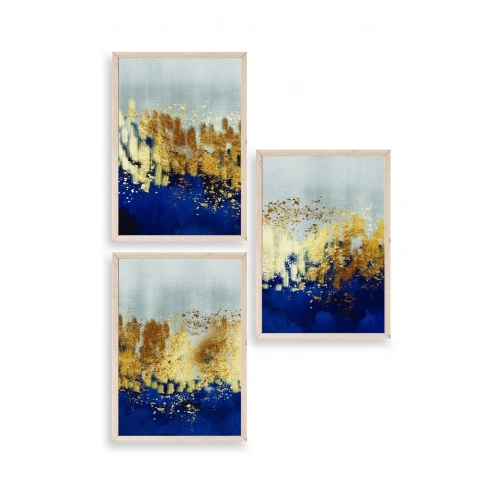 Soyut Üçlü Ahşap Çerçeveli Tablo 23 x 30