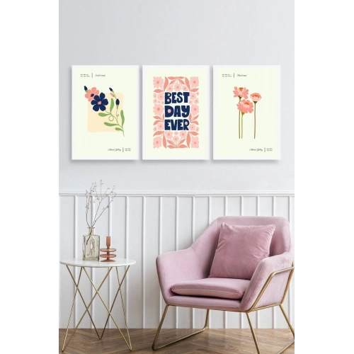 Soyut Üçlü Ahşap Çerçeveli Tablo 23 x 30