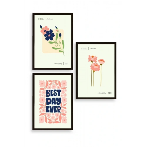 Soyut Üçlü Ahşap Çerçeveli Tablo 23 x 30