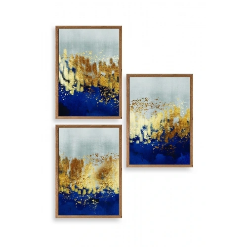 Soyut Üçlü Ahşap Çerçeveli Tablo 23 x 30