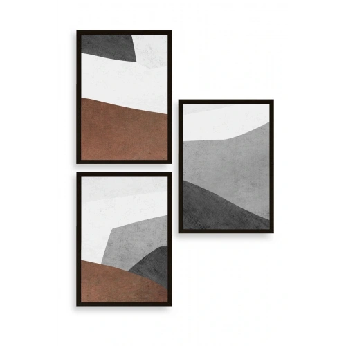 Soyut Üçlü Ahşap Çerçeveli Tablo 23 x 30