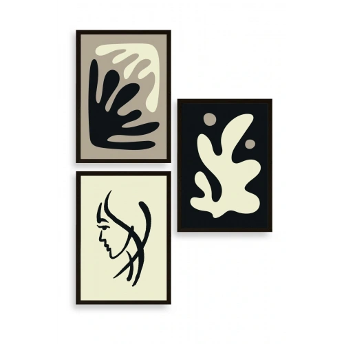 Soyut Üçlü Ahşap Çerçeveli Tablo 23 x 30