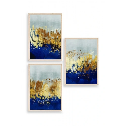 Soyut Üçlü Ahşap Çerçeveli Tablo 30 x 40