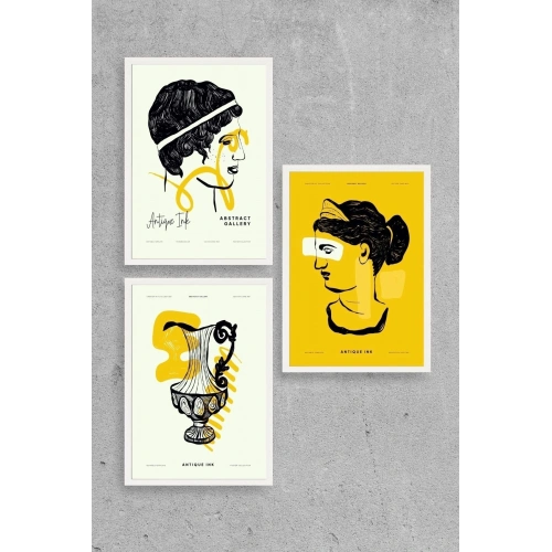 Soyut Üçlü Ahşap Çerçeveli Tablo 40 x 60