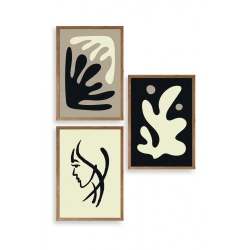 Soyut Üçlü Ahşap Çerçeveli Tablo 40 x 60