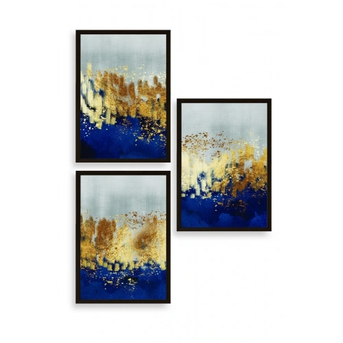 Soyut Üçlü Ahşap Çerçeveli Tablo 50 x 70