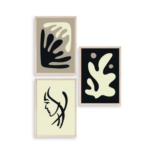 Soyut Üçlü Ahşap Çerçeveli Tablo 50 x 70