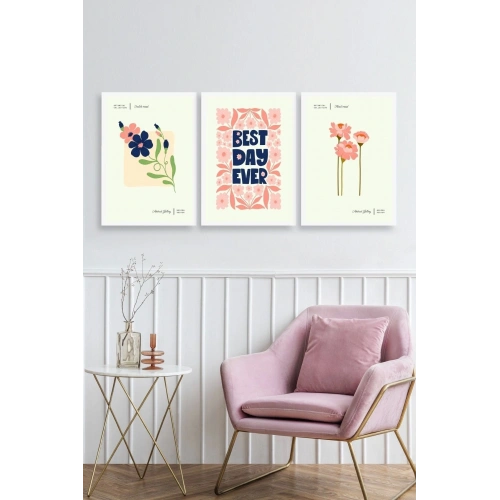 Soyut Üçlü Ahşap Çerçeveli Tablo 50 x 70