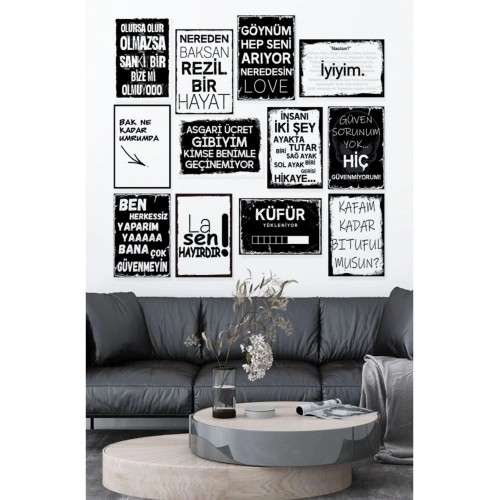 Sözler Temalı 12 Parça Ahşap Poster Tablo Duvar Dekoru 30 x 40