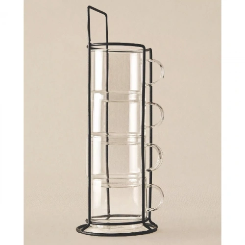 Standlı Borosilikat 4lü Fincan Seti