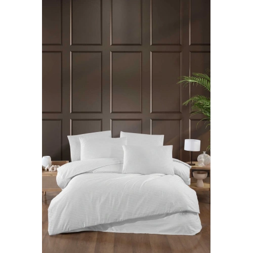 Stripe Saten Line Çift Kişilik Nevresim Takımı Beyaz