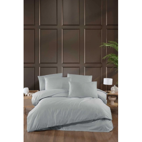 Stripe Saten Line Çift Kişilik Nevresim Takımı Gri