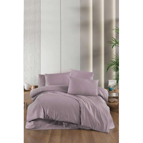 Stripe Saten Line Çift Kişilik Nevresim Takımı Mürdüm