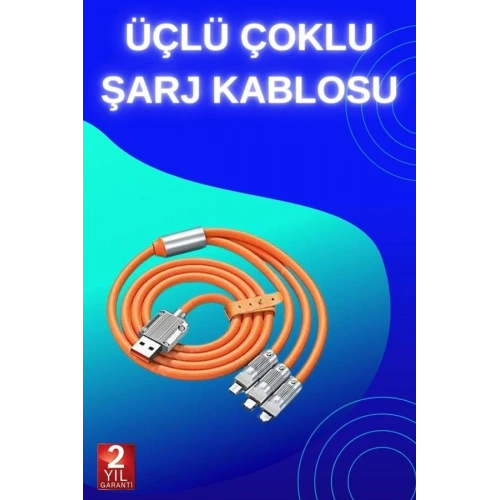 Süper Hızlı 3ü 1 Arada Şarj Kablosu Android Ve İos Uyumlu