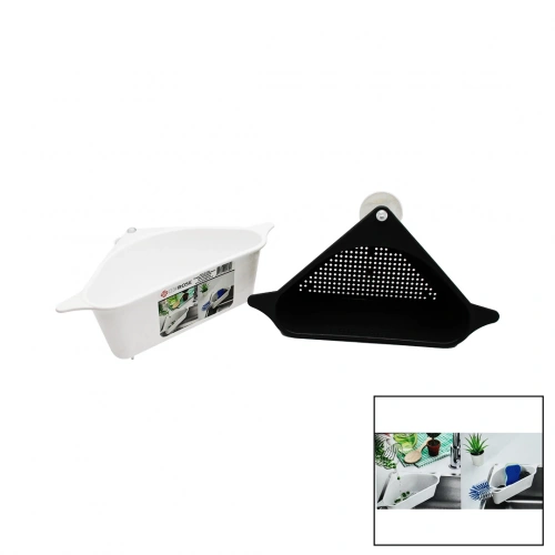 SÜZGEÇLİ LAVABO DÜZENLEYİCİ PLASTİK KÖŞE RAFI VANTUZLU (5365)